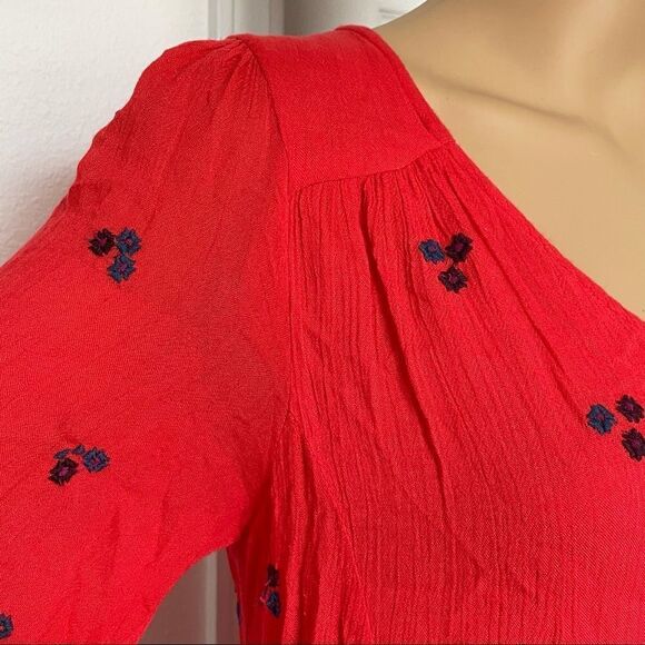 Free People Women’s Oxford Embroidered Mini Dress Red Combo Size Small - Picture 5 of 16